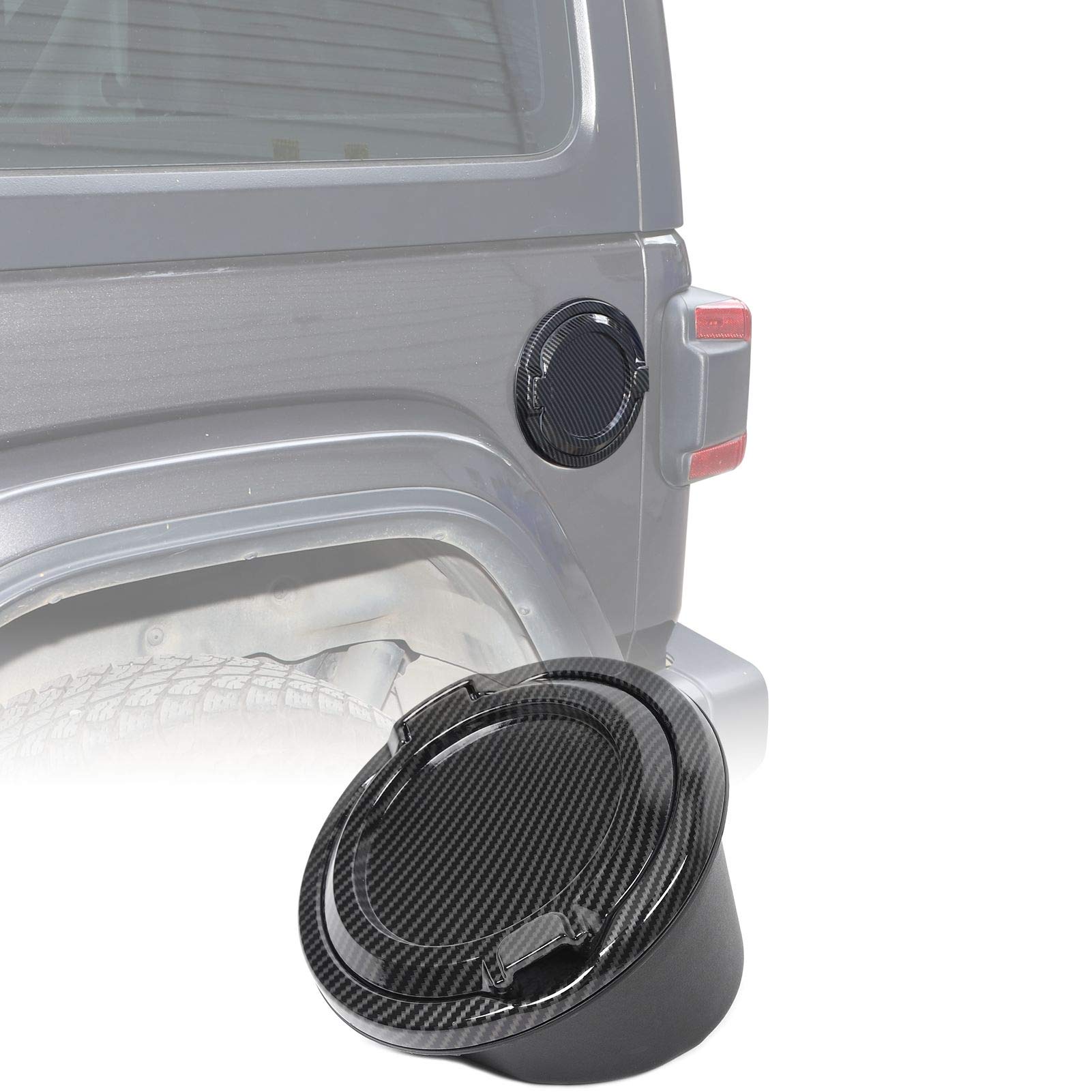 Non-Locking Fuel Door Gas Cap Cover for 2018-2023 Jeep Wrangler JL JLU & Unlimited 2-Door 4-Door (Carbon Fiber Look)