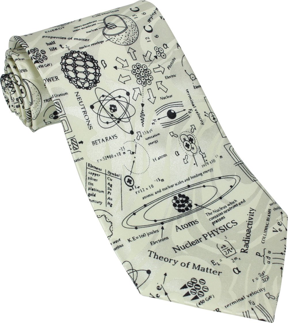 Swagger & Swoon Men's Cream Nuclear Physics Novelty Tie With Science Themed Physics Calculations & Equipt For Teacher Gift With Background