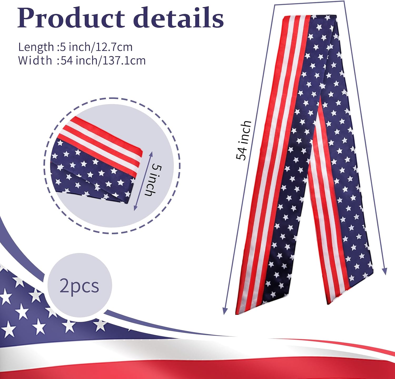 Patriotic Wreath Sash for Front Door, Red White Blue Satin Wreath Sashes, 4th of July Independence Day, Outdoor Indoor Wall Yard Porch Home Decor （Liberty 1Pcs）