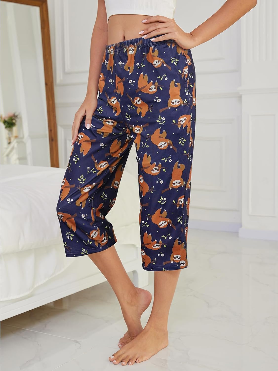 VENTELAN 3 Pack Womens Ultra-Soft Capri Pajama Pants Adjustable Waistband Sleepwear Bottoms (Available in Plus Size) S-XXXL - Image 3