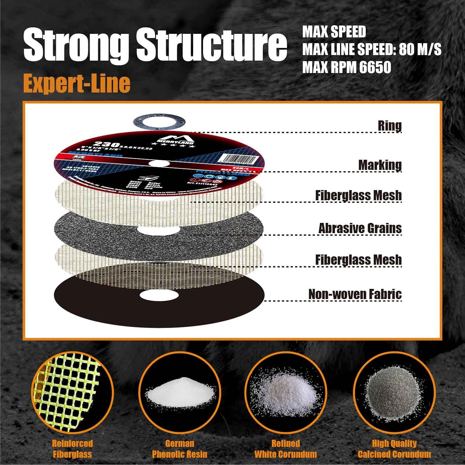 Merryland Cut Off Wheel 9 inch for Angle Grinder, Metal Cutting Wheel 9 X 1/8 X 7/8 25 Pack, Iron Steel Cutting Disc, Expert-Line E11113042