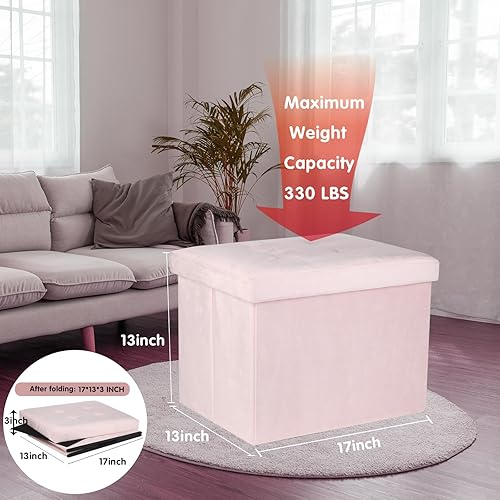 Miniatura 2 de Liink1Ga Otomana de almacenamiento, otomana plegable de terciopelo con tapa, otomanas con reposapiés de terciopelo de almacenamiento, reposapiés