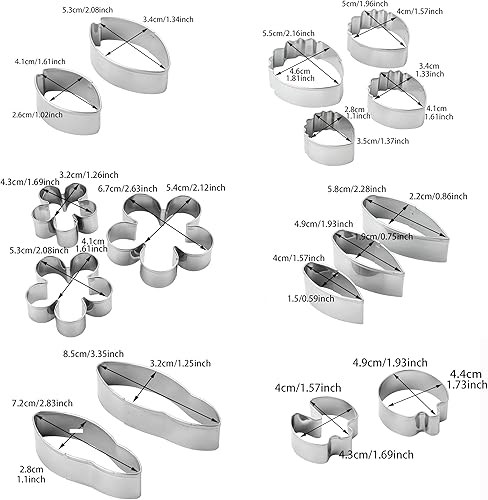 Miniatura 2 de MrCookie Juego de 18 cortadores de pétalos de fondant para tartas, acero inoxidable, cortadores de pétalos y hojas, lirio de agua, hoja de plata,