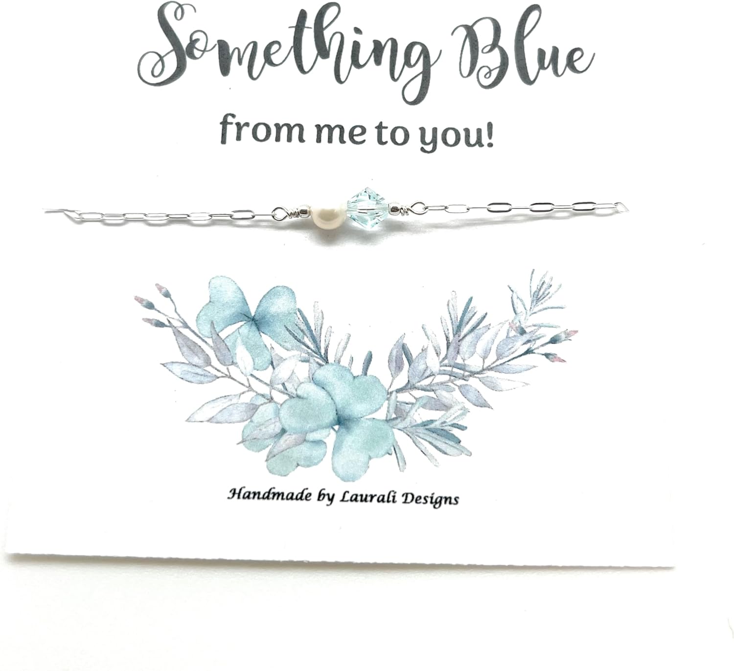 Something Blue Bride Gift Anklet Wedding, Sterling Silver and Light Pastal Blue Crystal Pearl and Pearl