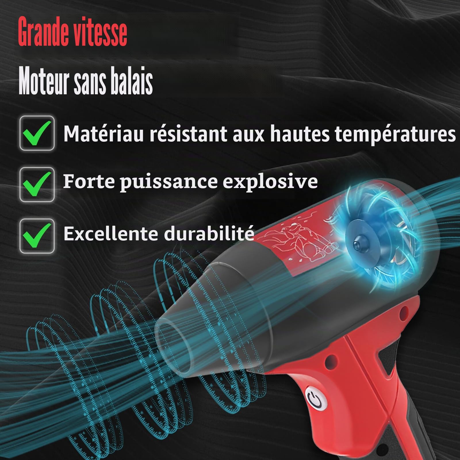 Mini souffleur à jet d'air sans fil 130 000 tr/min compatible avec batteries Milwaukee M18 18 V avec contrôle à 4 vitesses pour le nettoyage de la poussière de voiture, le nettoyage des feuilles de