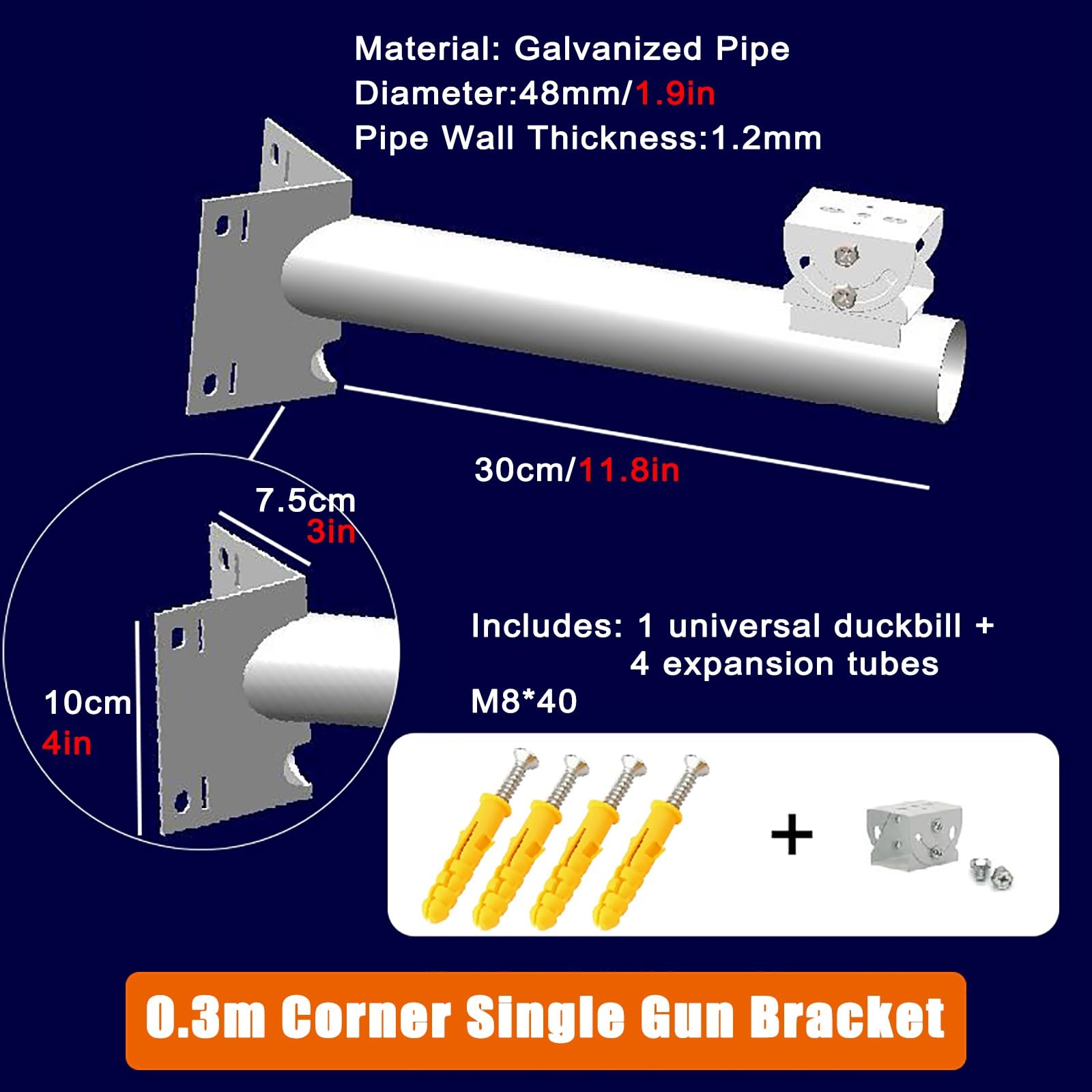 Staffa Telecamera Sicurezza Supporto per telecamera di sicurezza a parete, palo di sorveglianza in metallo antivento e antipioggia, supporto universale robusto per esterni(Single-gun corner mount)