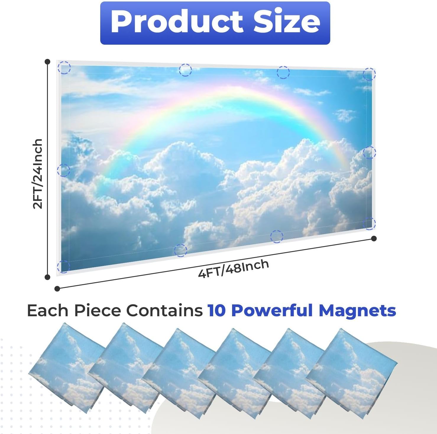 Fluorescent Light Covers for Ceiling Lights Rainbow Cloudy Sky Easy to Install Magnetic Light Filter for Classroom Office Hospitals School Home Decor