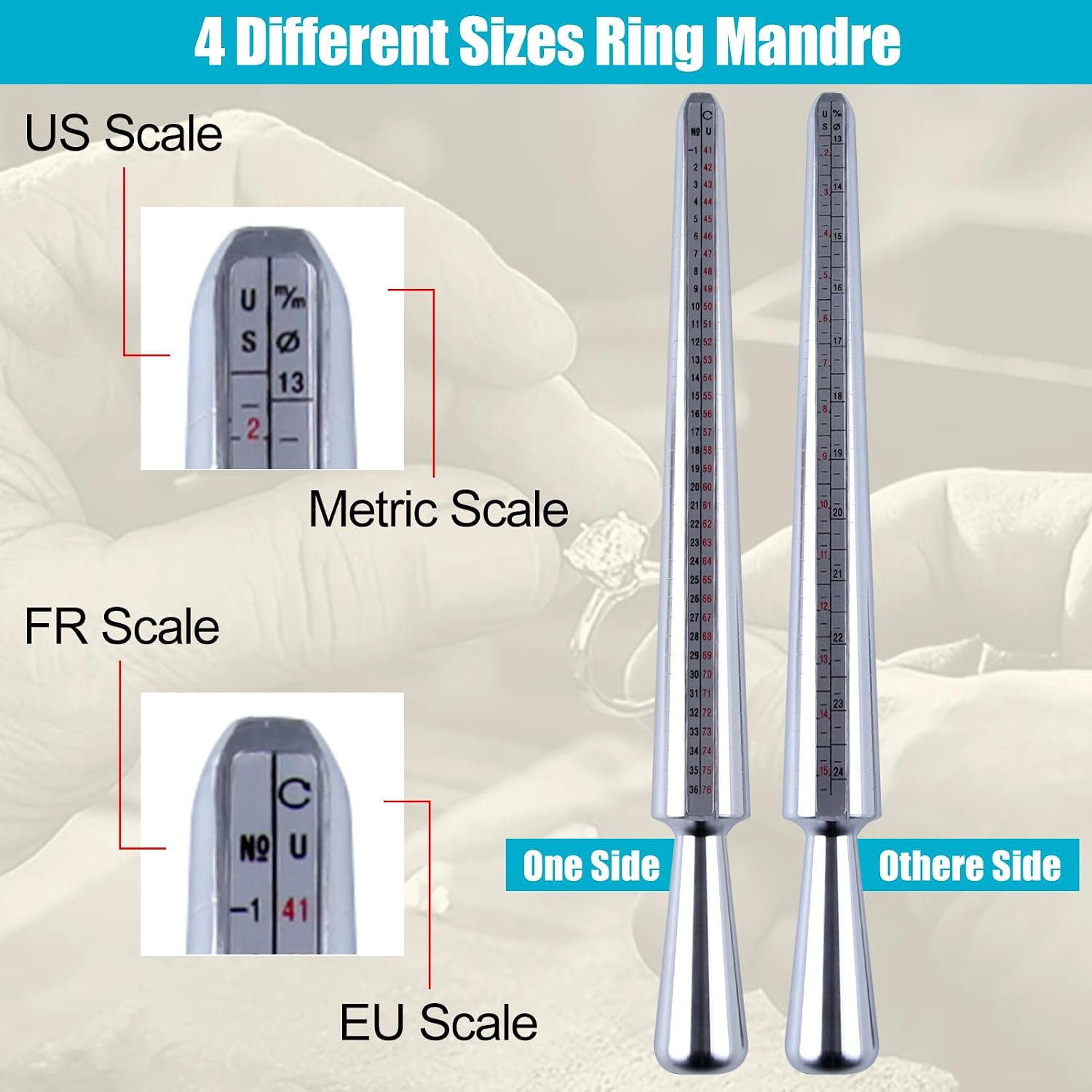 LEONTOOL 9 Pieces Ring Sizer Measuring Tool Set Ring Sizing Kit Includes Ring Sizer Mandrel Rubber Jewelry Mallet Hammer Finger Size Guage Ring Sizer Adjuster Finger Ring Measurer Polishing Cloth