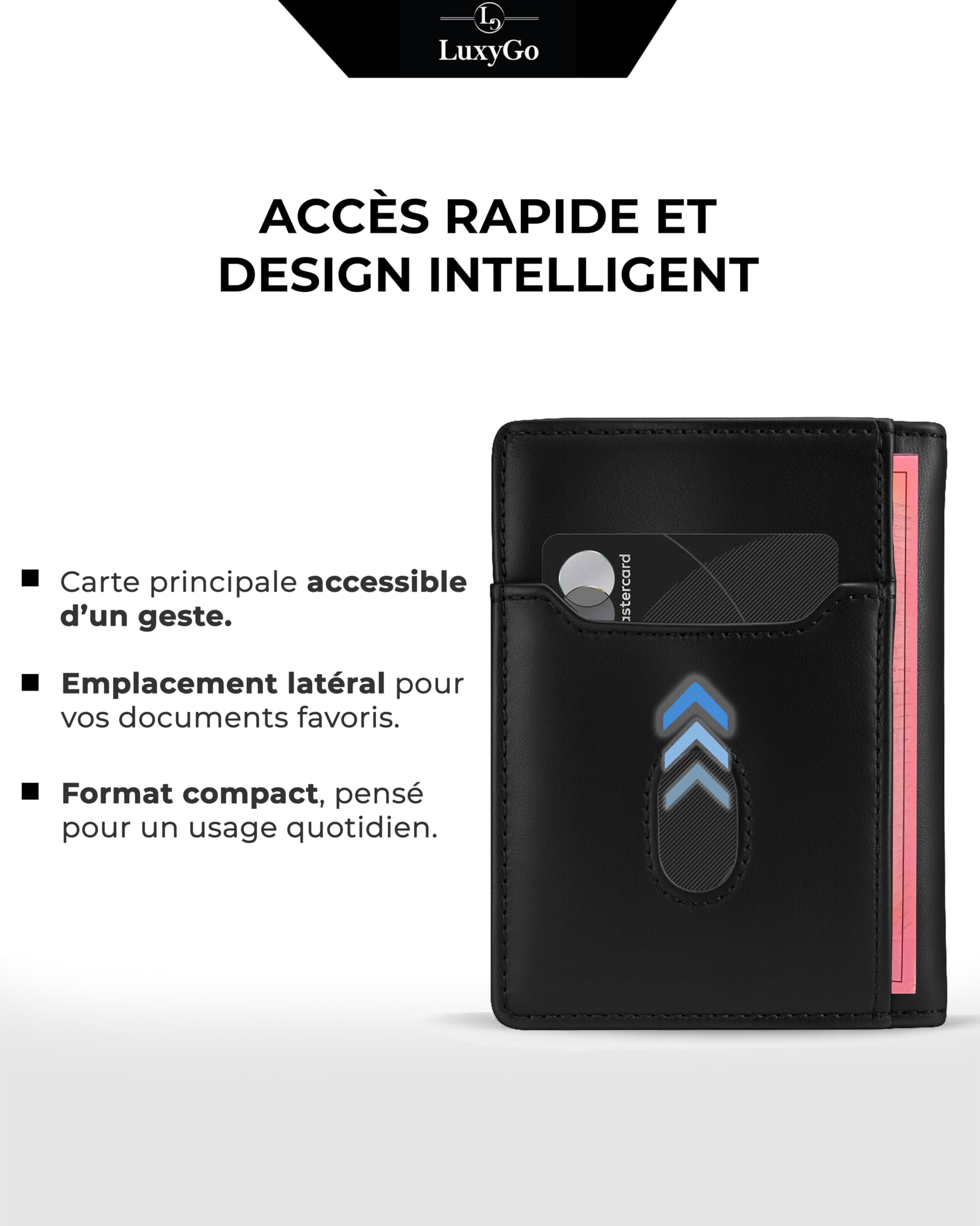 LuxyGo Portefeuille Homme en Cuir Véritable – Porte-Cartes Compact Anti-Piratage RFID – Protection Cartes Bancaires sans Contact – Carte Identité Française et Permis de Conduire – 11 Emplacements