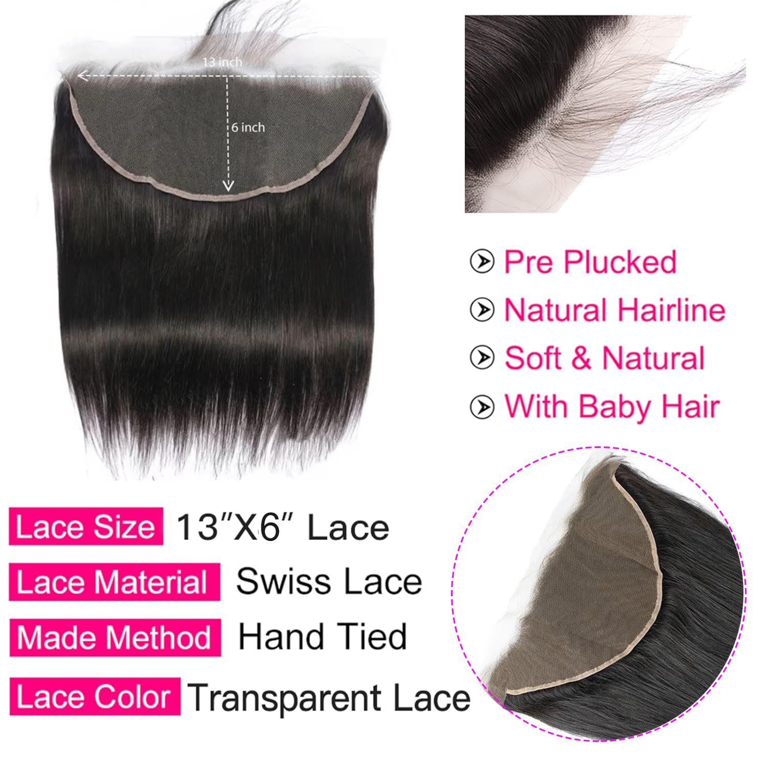 13x6 Lace Frontal for Women Straight Cheveux Bresilienne Naturel Vrai Noir