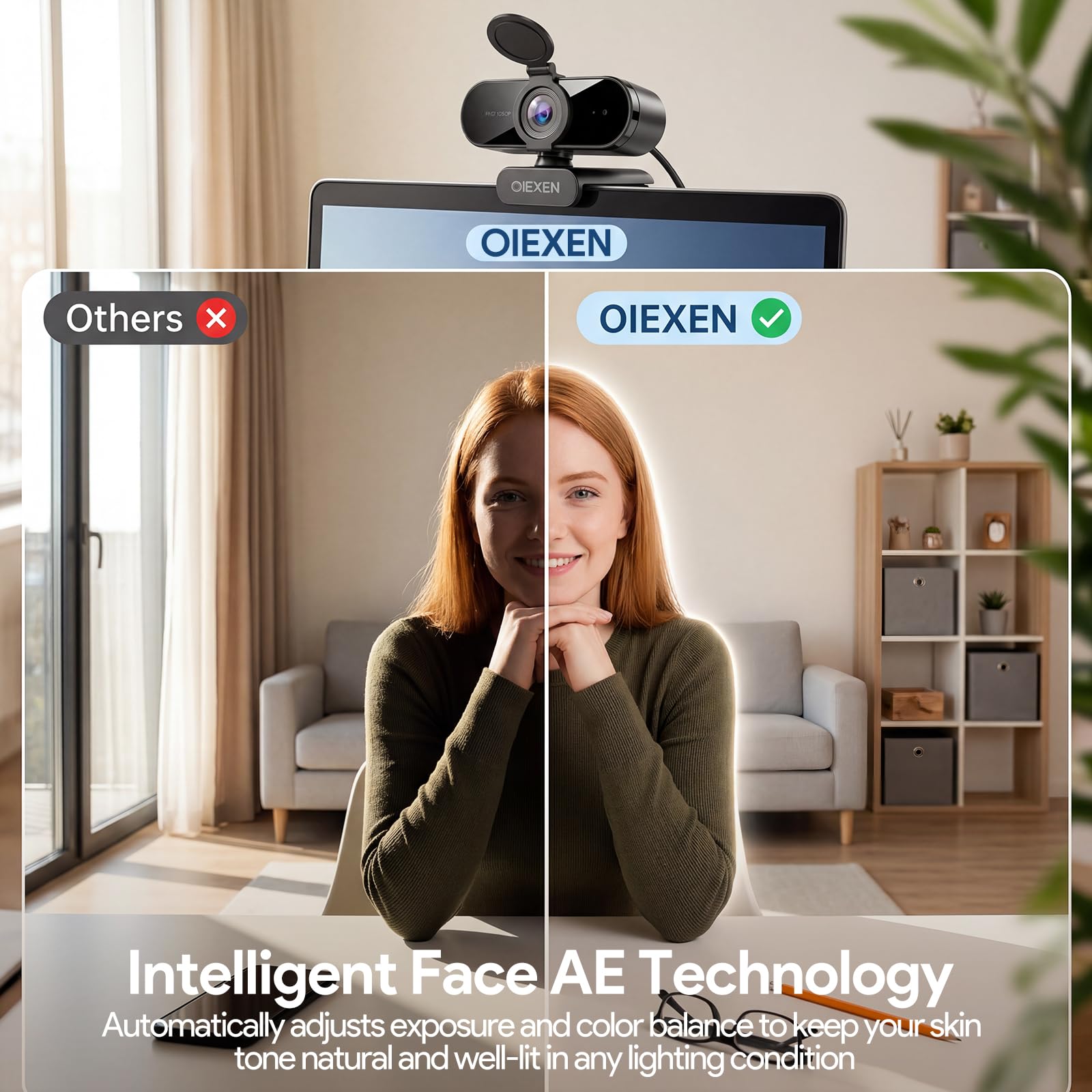 Webcam 1080P con microfono, esposizione automatica, FOV a 90°, copertura privacy, adattatore USB-A a C, telecamera per streaming plug & play per PC/Mac/Zoom/Team/Skype/riunioni/Switch 2