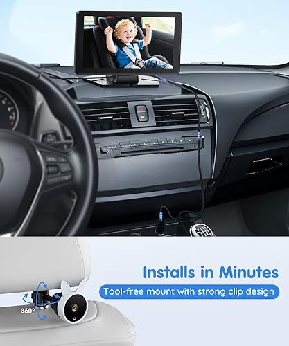 Miniatura 5 de Babyvue BV4 Cámara de coche para bebé de 7 pulgadas, pantalla IPS 1080P HD con visión nocturna IR, cámara de asiento trasero Plug & Play alimentada