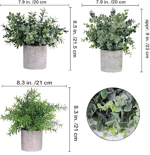 Miniatura 2 de Winlyn Mini plantas en maceta, eucalipto artificial, boj, romero vegetación en macetas, hierbas sintéticas en maceta, plantas de interior pequeñas