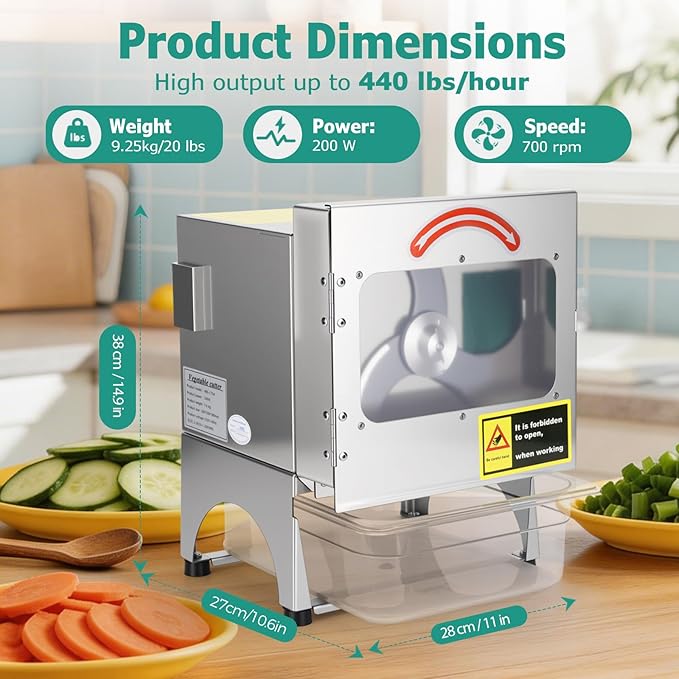 Cortadora Eléctrica de Verduras Comercial 200W 440LB/H Acero Inoxidable miniatura 2