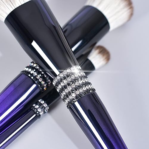Miniatura 6 de Bueart Design Juego de 16 brochas de maquillaje con diamantes de imitación y diamantes de imitación para cabello denso ultra suave y denso con base