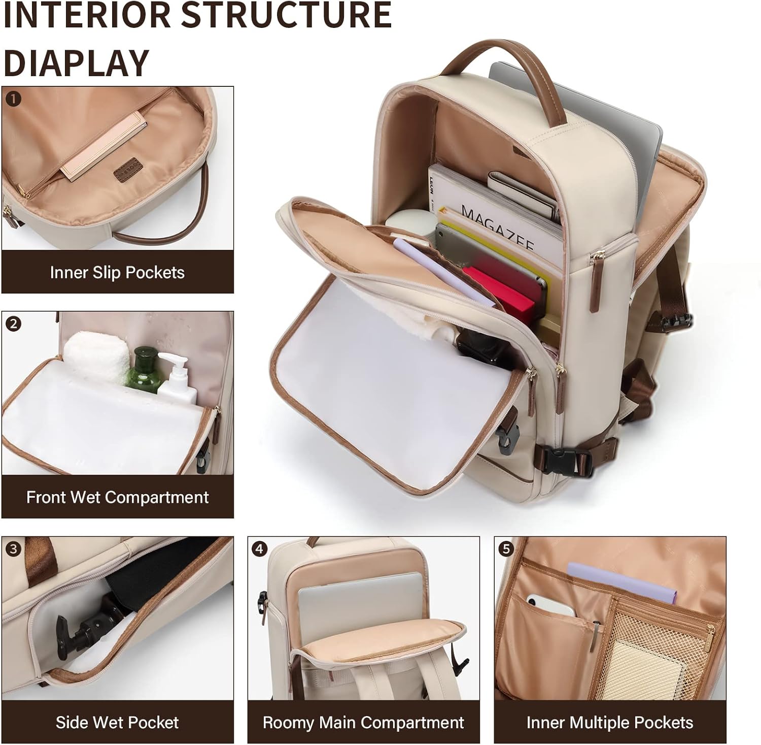 GOLF SUPAGS Laptop Backpack with Separate Laptop Compartment Fits 15.6 Inch Notebook Large Capacity Computer Bag for Women Work Travel College Backpacks (Apricot) - Image 3