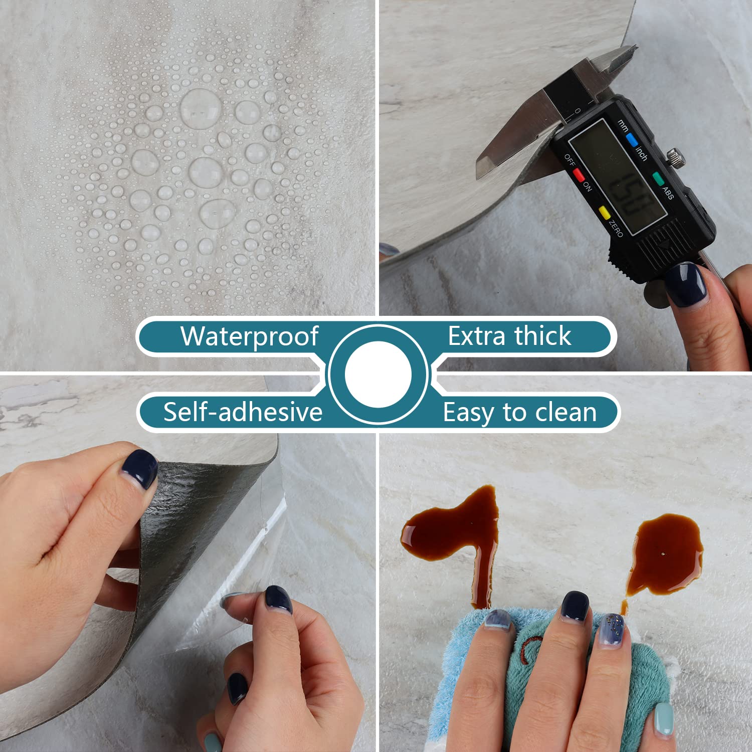 VEELIKE Piastrelle Adesive Pavimento Grigio Adesivi per Piastrelle Impermeabile Piastrelle Cucina Rivestimento Carta da Parati per Cucina Mattonelle Pavimenti in PVC Bagno 1.5mm 24 Pezzi 60cm×30cm