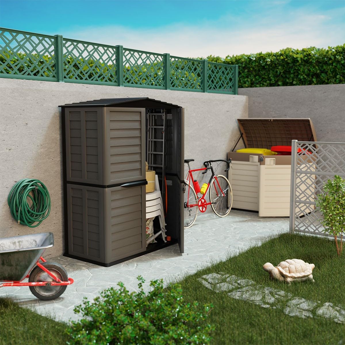 Art Plast – Caseta de jardín exterior, 151 x 83 x 200 cm, color gris antracita, funda de almacenamiento de polipropileno duradero, antiUV, doble puerta y suelo integrado para herramientas y muebles de