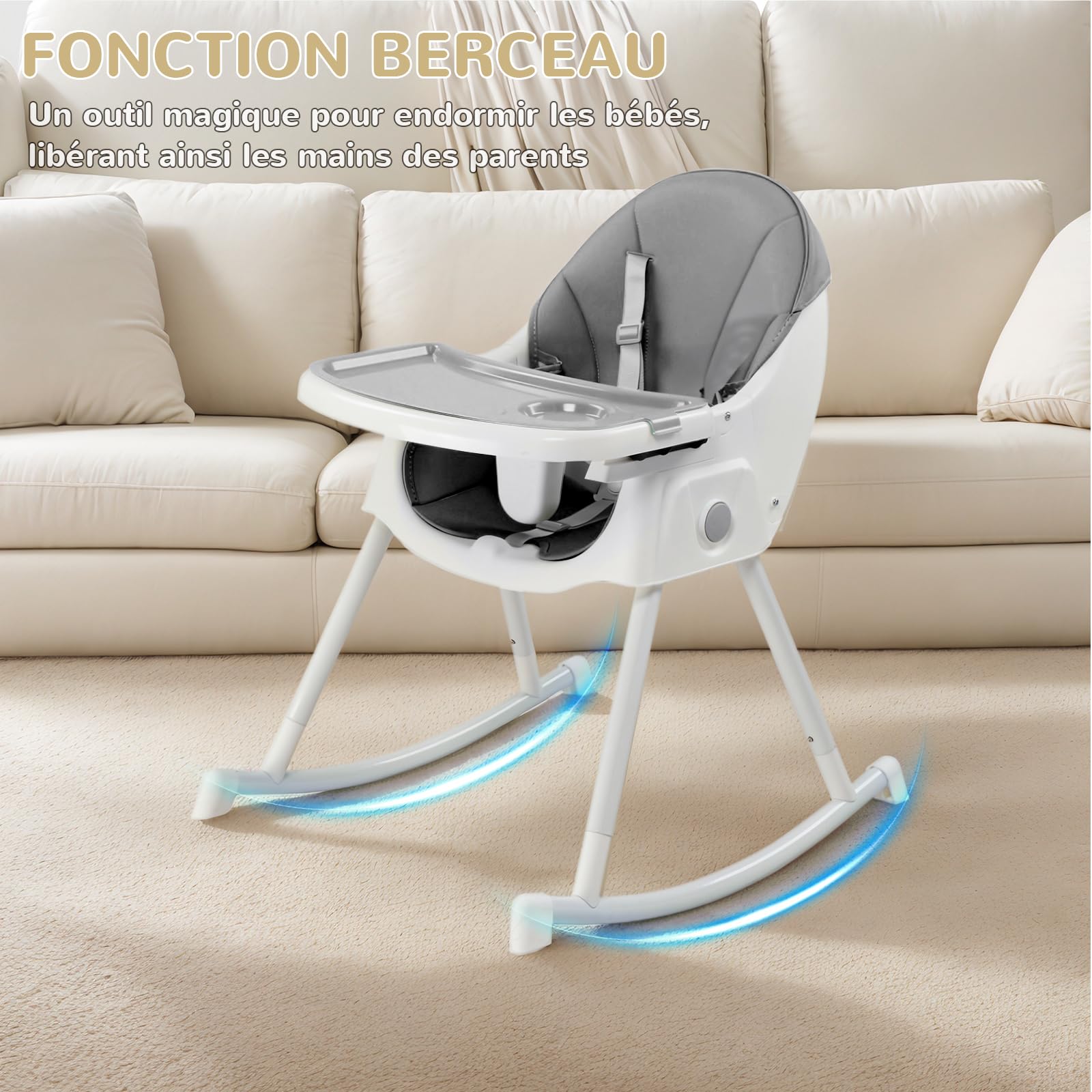 LEADZM 3 en 1 Chaise Haute Bébé Pliable, Plateau Double Amovible, avec Roulettes Pivotantes et Panier de Rangement, Convient aux Bébés de 6 à 36 Mois (Gris)