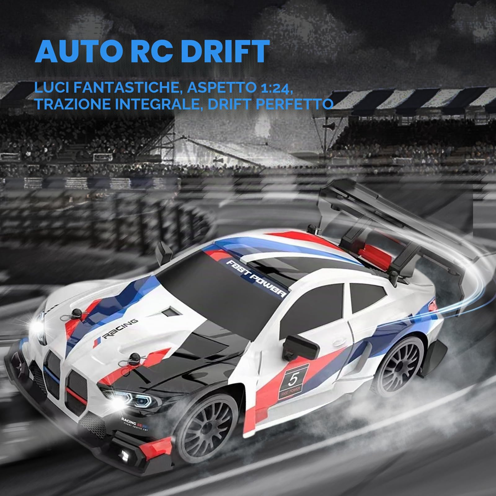 Drift Car 1:24 Auto da corsa telecomandata 20 km/h 4 WD 2,4 GHz Telecomando Mini RC Car con due batterie luci LED per bambini