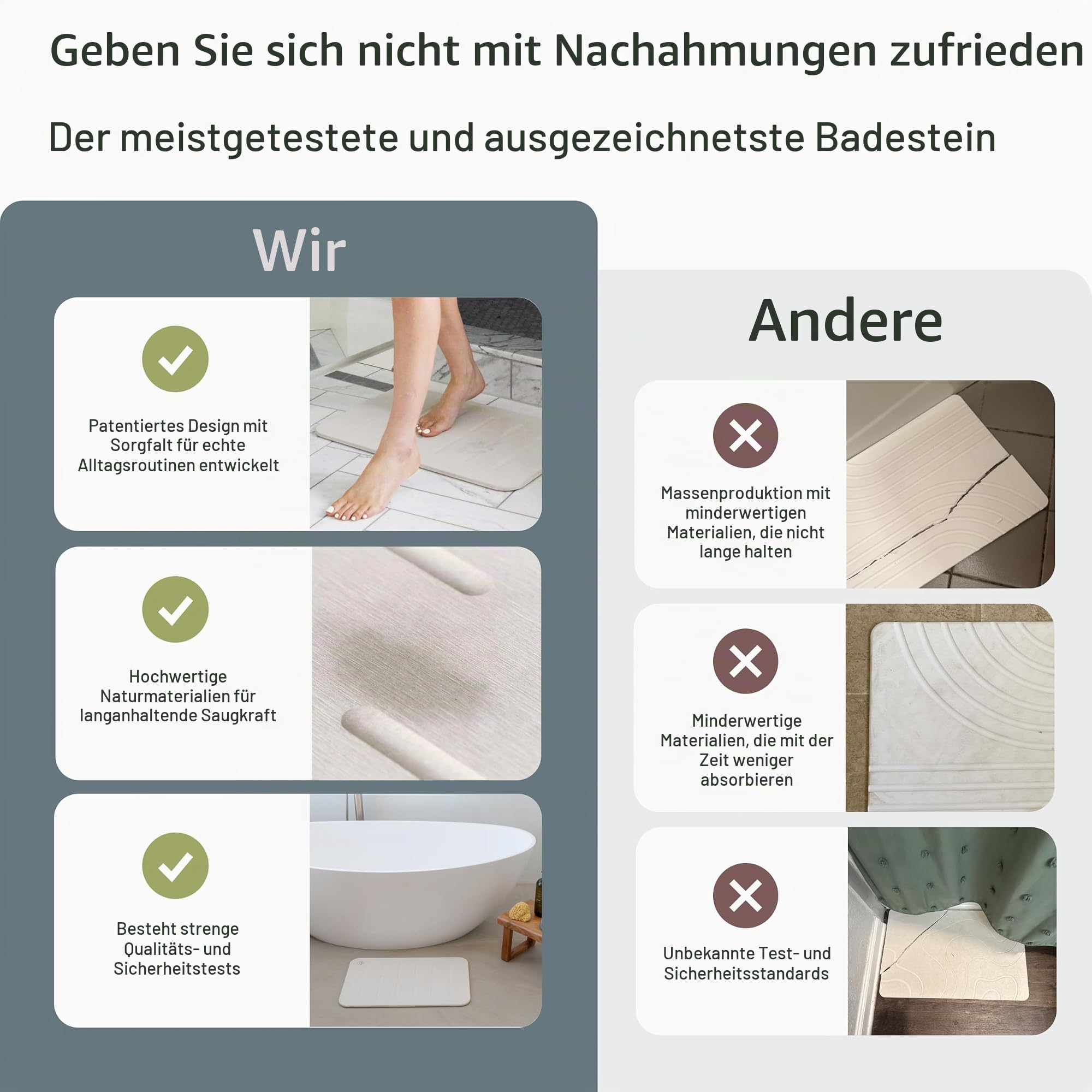 Dorai Badematte für Zuhause, 59,9 x 39,1 cm, luxuriöse Kieselsteinmatte, schnelltrocknend, rutschfest, regensandstein