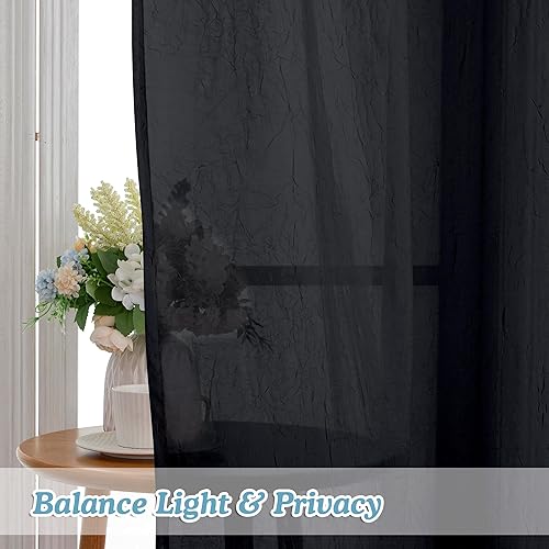 Miniatura 4 de Chyhomenyc Juego de 2 paneles de cortinas traslúcidas de gasa triturada de 84 pulgadas de largo, elegantes cortinas semitransparentes arrugadas para