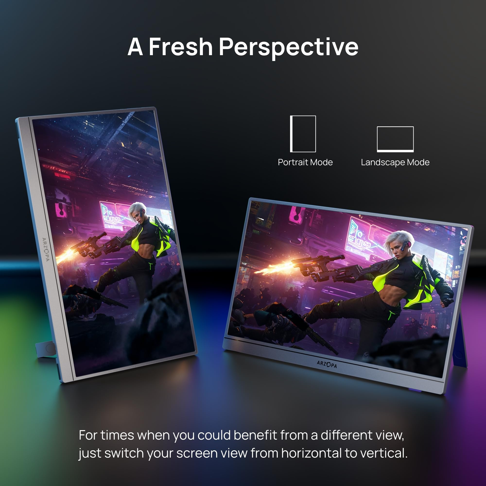 ARZOPA 16.1'' 180Hz 2.5K Portable Monitor, 2560x1440 QHD 107% sRGB Kickstand Portable Gaming Monitor with HDR, Ultra Slim, Eye Care, External Second Screen for Laptop, PC, PS5, Mac, Xbox - Z3FC — view 6