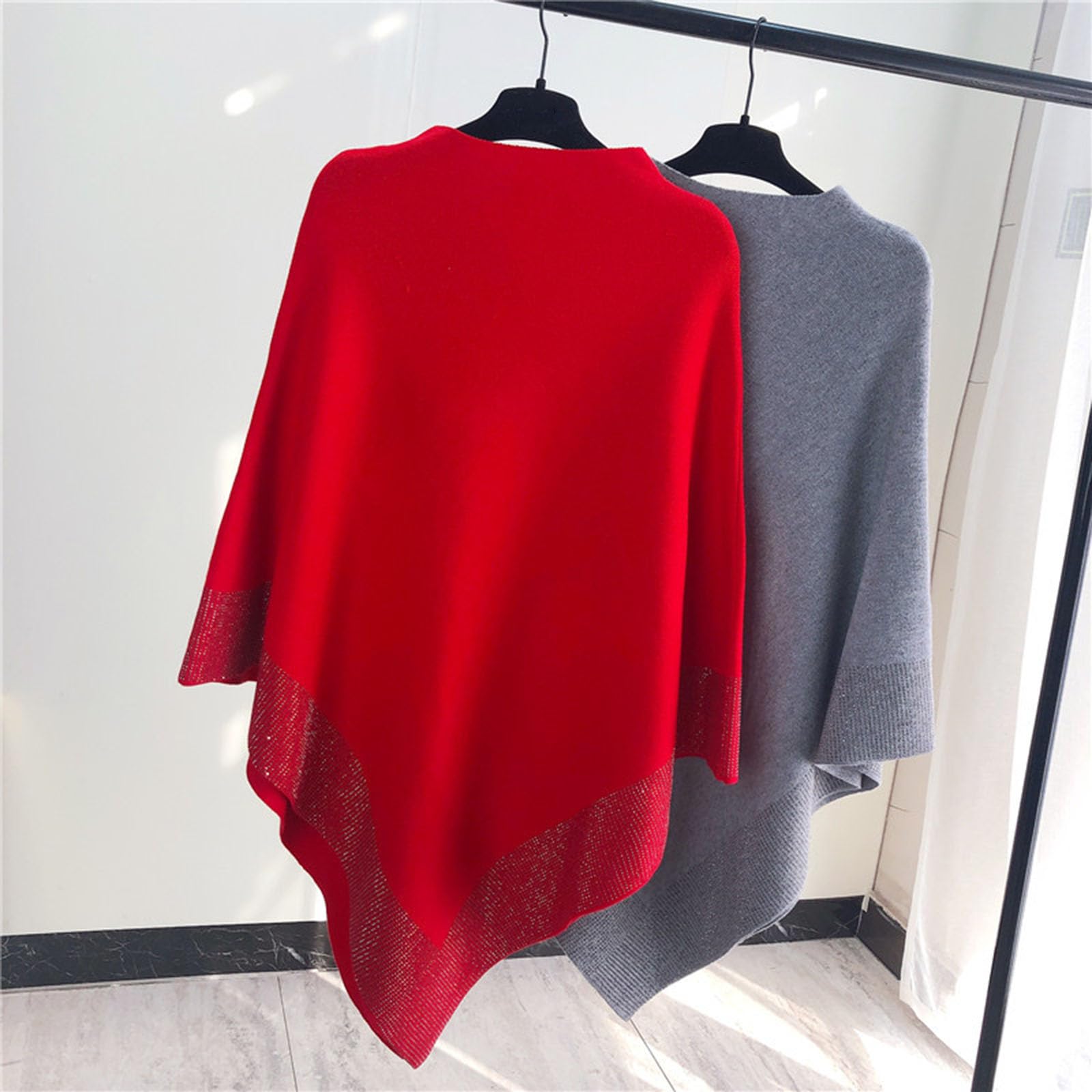 Genérico Chal de lana brillante para mujer, chal irregular con diamantes de imitación, elegante poncho de punto para mujer