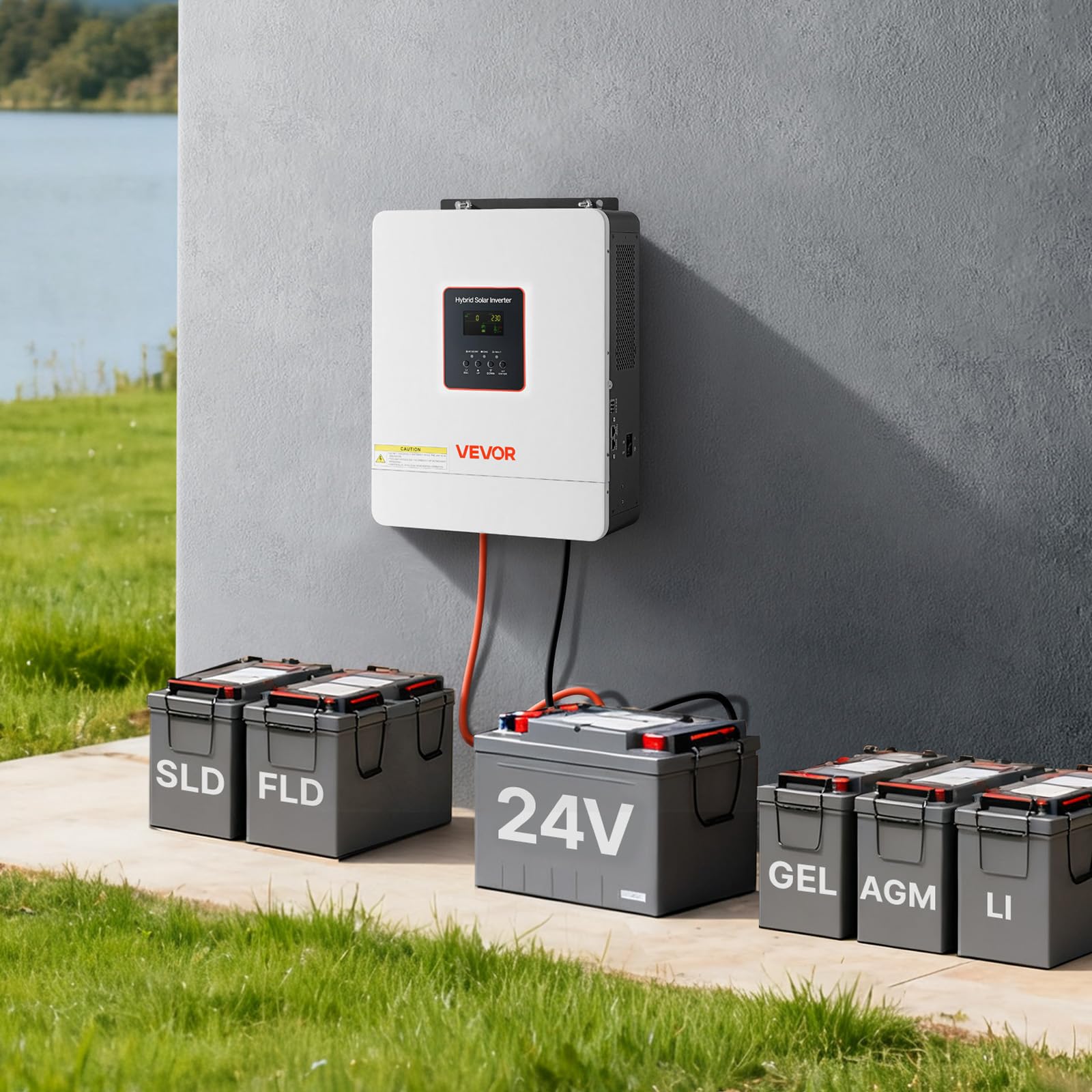 VEVOR Inverter Solare Ibrido 4000 W da 24 V CC a 230 V CA, Inverter e Caricabatterie a Onda Sinusoidale Pura con Regolatore Solare MPPT da 120 A Integrato, Modulo WiFi, Monofase