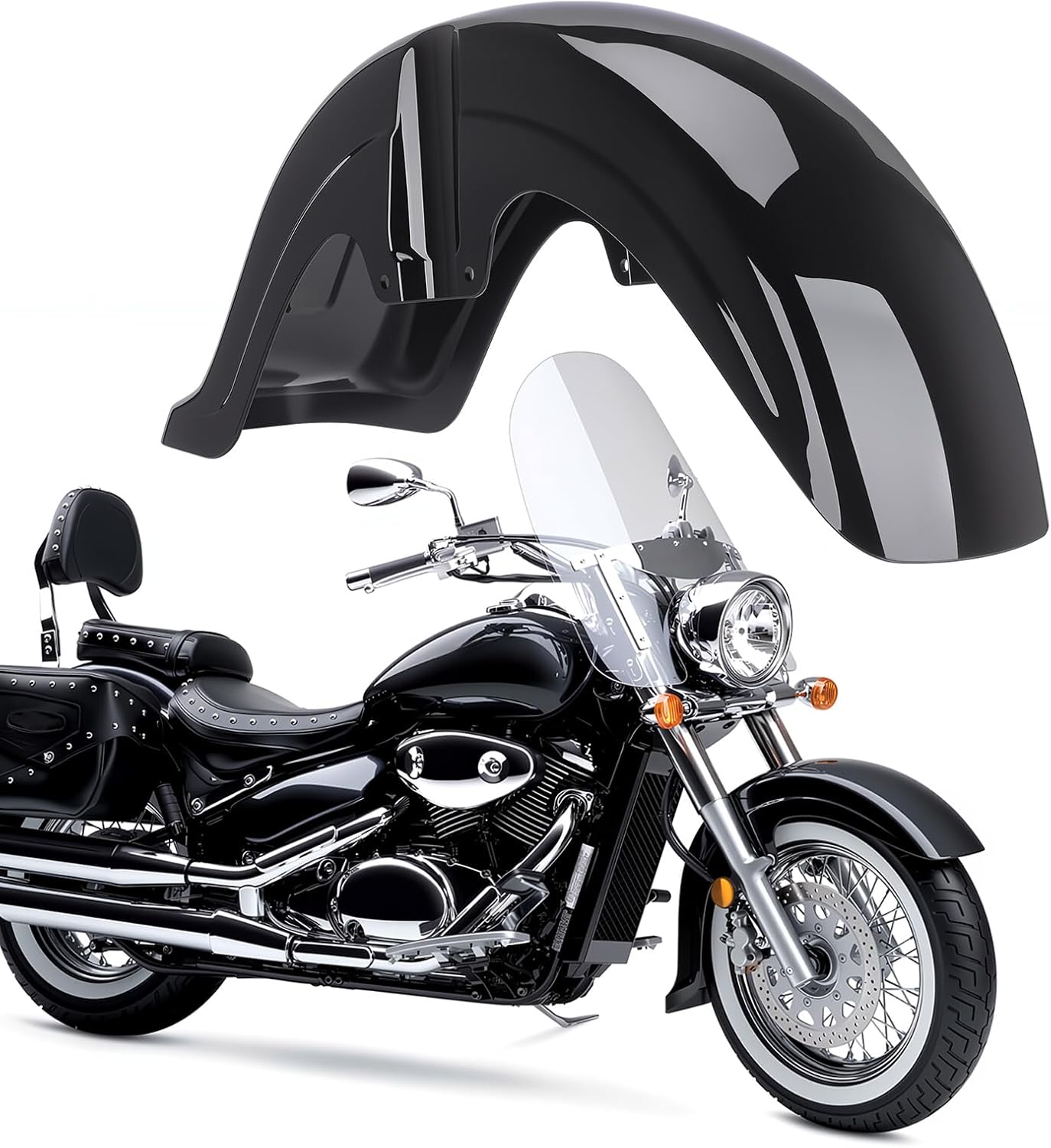 Front Fender for Suzuki Boulevard C50 C50T Intruder Volusia 800 400 VL800 2001-2017 Accessories ABS Plastic Front Wheel Mudguard Fender Replacement, Vivid Black