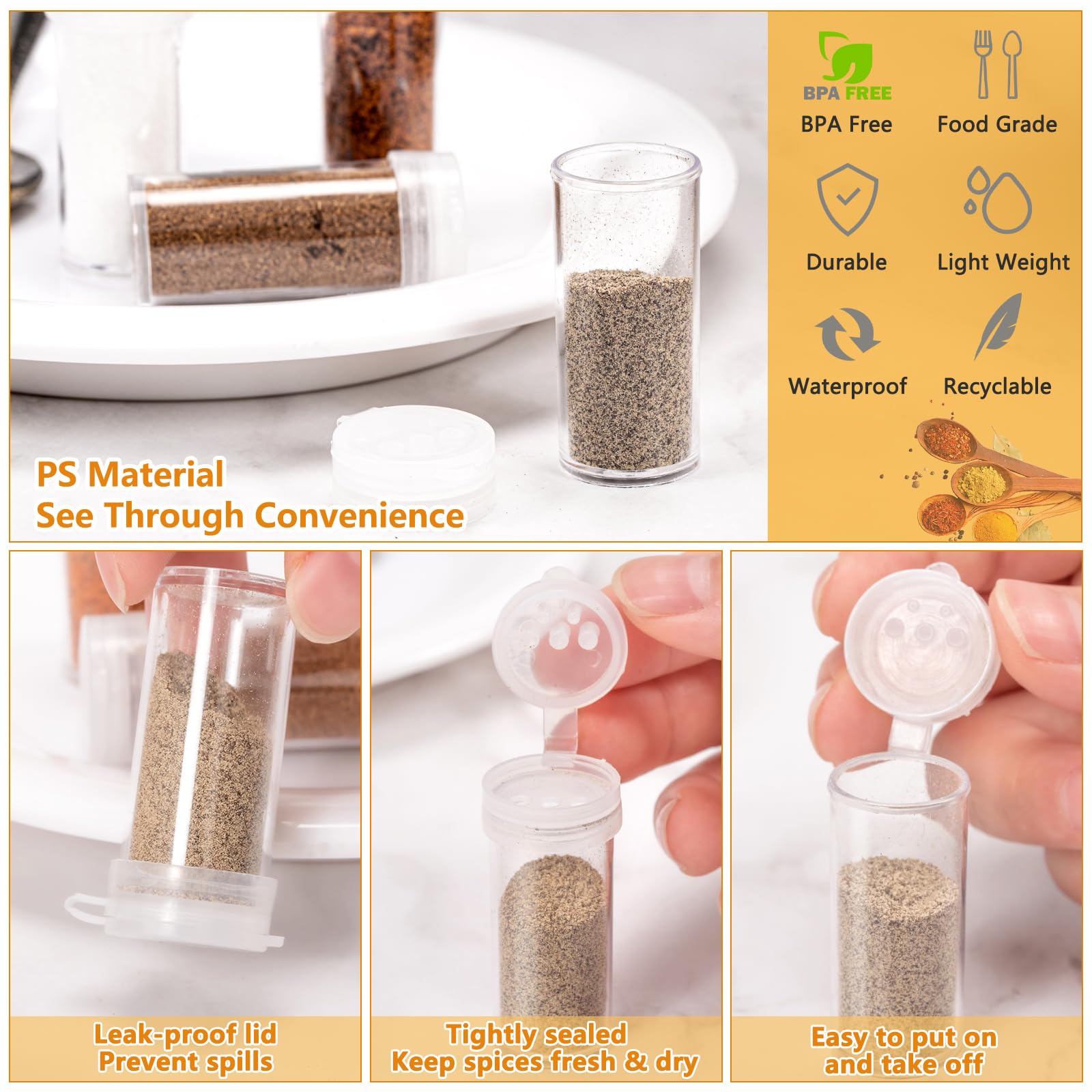 Set Di 10 Spezie Da Campeggio - Mini Saliera E Pepe In Plastica Con Coperchio, Ideale Per Viaggi