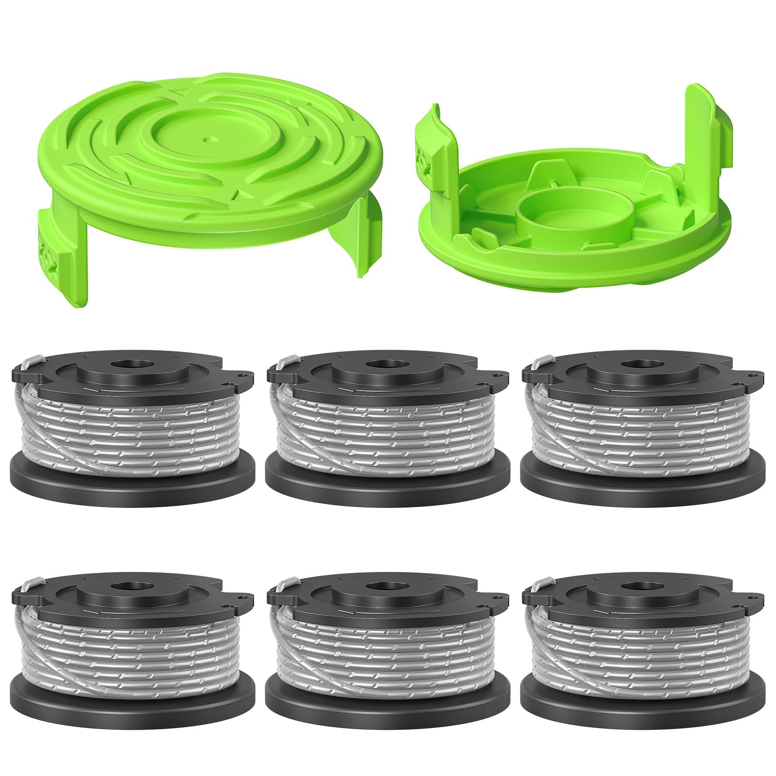 Photo 1 of YWTESCH 0.065" Single Line Trimmer String Spool Fit for Greenworks Trimmer, 16Ft Auto-Feed Weed Wacker String Replacement Parts Compatible with Greenworks Weed Eater(6 Spool+2 Cap)