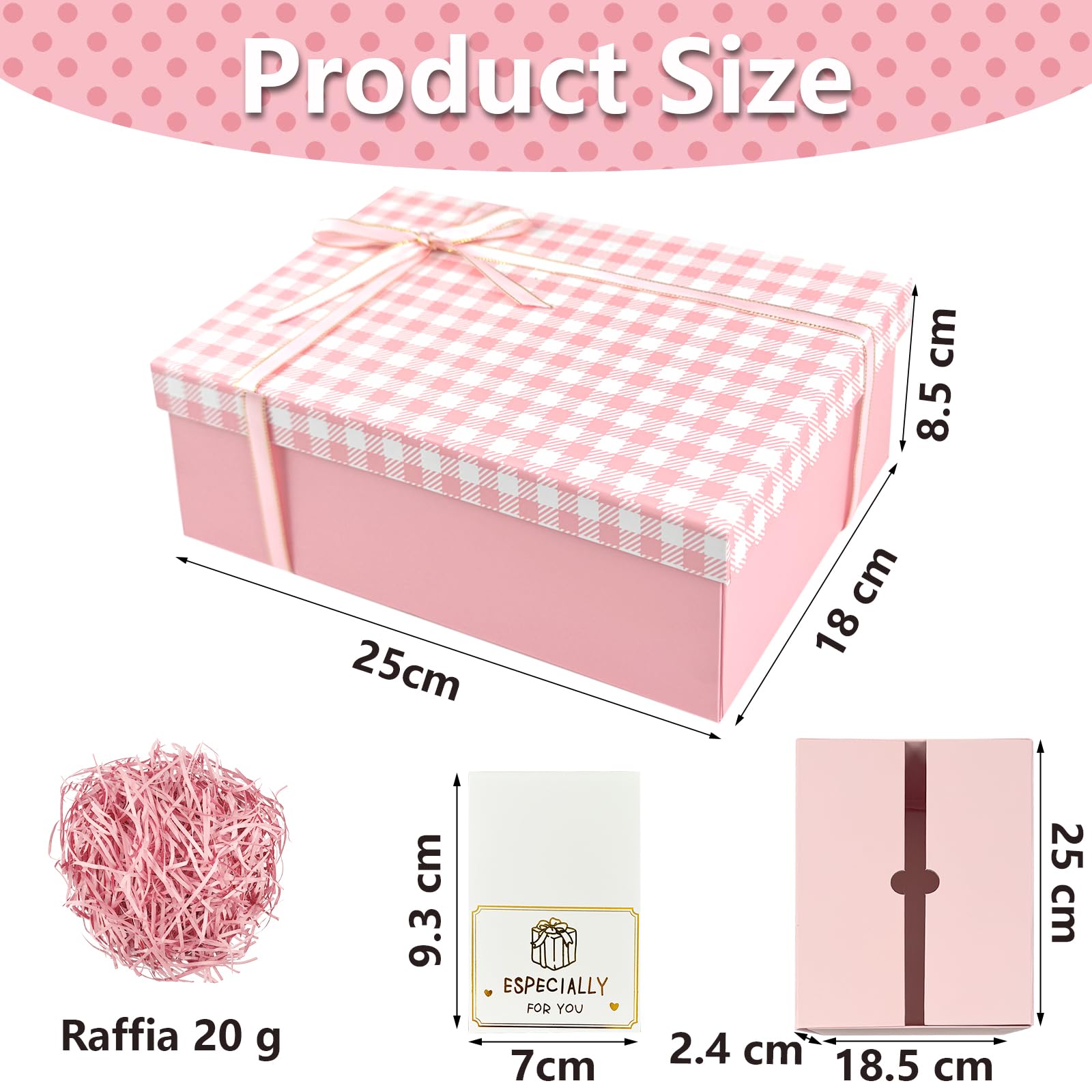 Scatola Regalo Con Coperchio Griglia Diagonale Nera, 25x18x8.5cm, Con Fiocco, Biglietto E Rafia