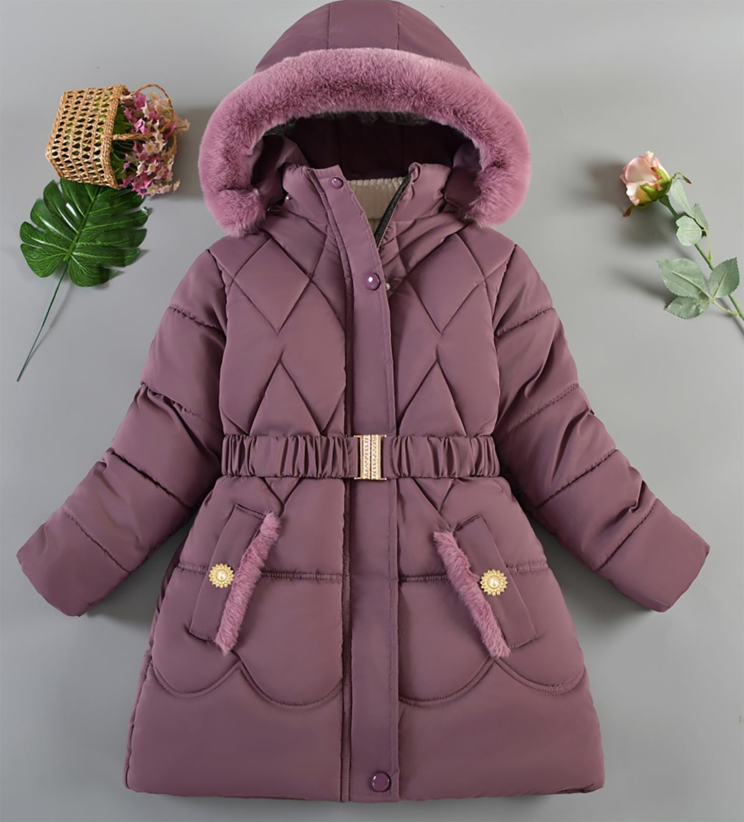 Abrigo para niña, chaqueta de forro polar, gruesa, chaqueta de invierno cálida, chaqueta con capucha, piel de esquí, parka acolchada, larga prenda a prueba de viento