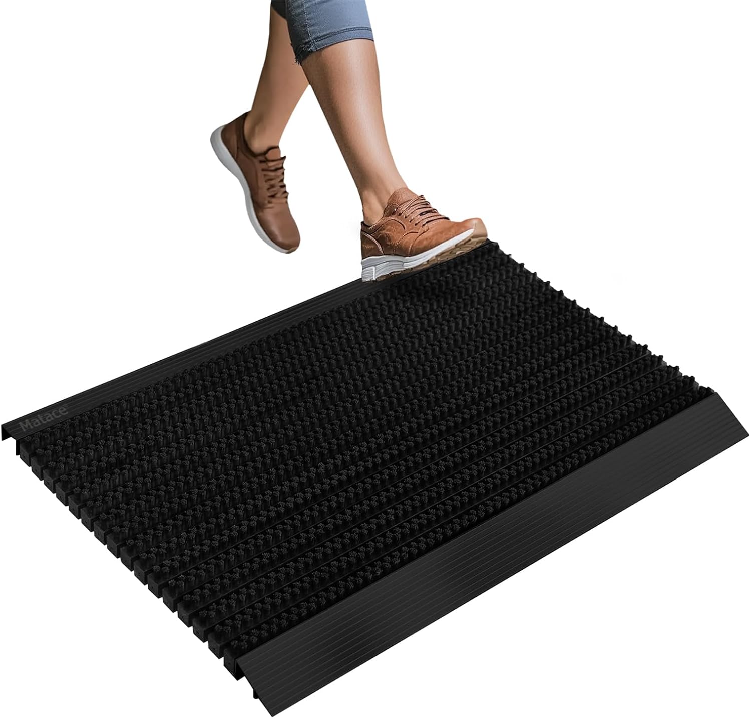 Matace 35.4x22.2 Heavy Duty Aluminum Outdoor Doormat, 100% Nylon Brush, All-Season, All-Weather, Waterproof, Non-Slip, Noiseless, Front Door, Porch, Garage, Mud Room, Patio Entrance Door Mat, Black