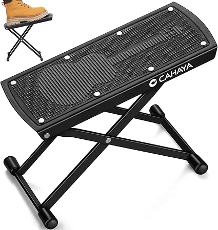 CAHAYA Guitar Foot Rest Stool - 6 Position Height Adjustable Footstool with Non-Slip Rubber Pad for Classical Acoustic Electric Bass Guitar Player Black