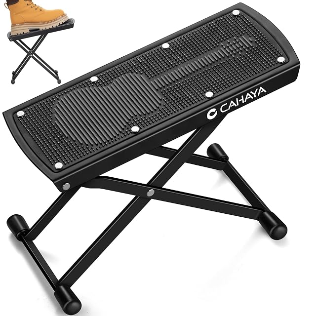 CAHAYA Guitar Foot Rest Stool - 6 Position Height Adjustable Footstool with Non-Slip Rubber Pad for Classical Acoustic