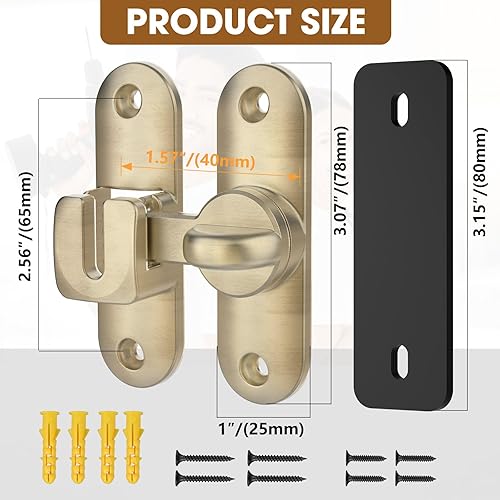 Miniatura 5 de Cerradura y pestillo para puerta de granero de 90180 grados, hardware de bloqueo deslizante de aleación de zinc para gabinete, baño, garaje, valla