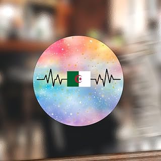 Algeria Label Stickers Algeria Heartbeat Lifeline Vinyl Round Sticker Decal Patriotic National Symbolic Round Stickers for Phone Scrapbook Laptops Water Bottle 3inch 100PCS