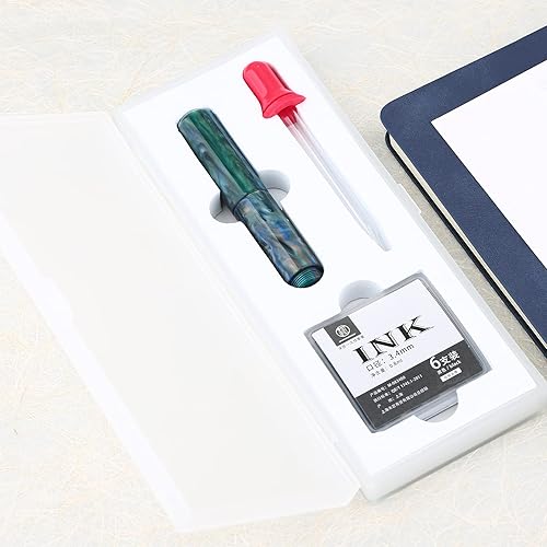 Miniatura 3 de Asvine Majohn Wancai - Mini pluma estilográfica, pluma de bolsillo de viaje de acrílico azul de punta extrafina, relleno de botella de tinta