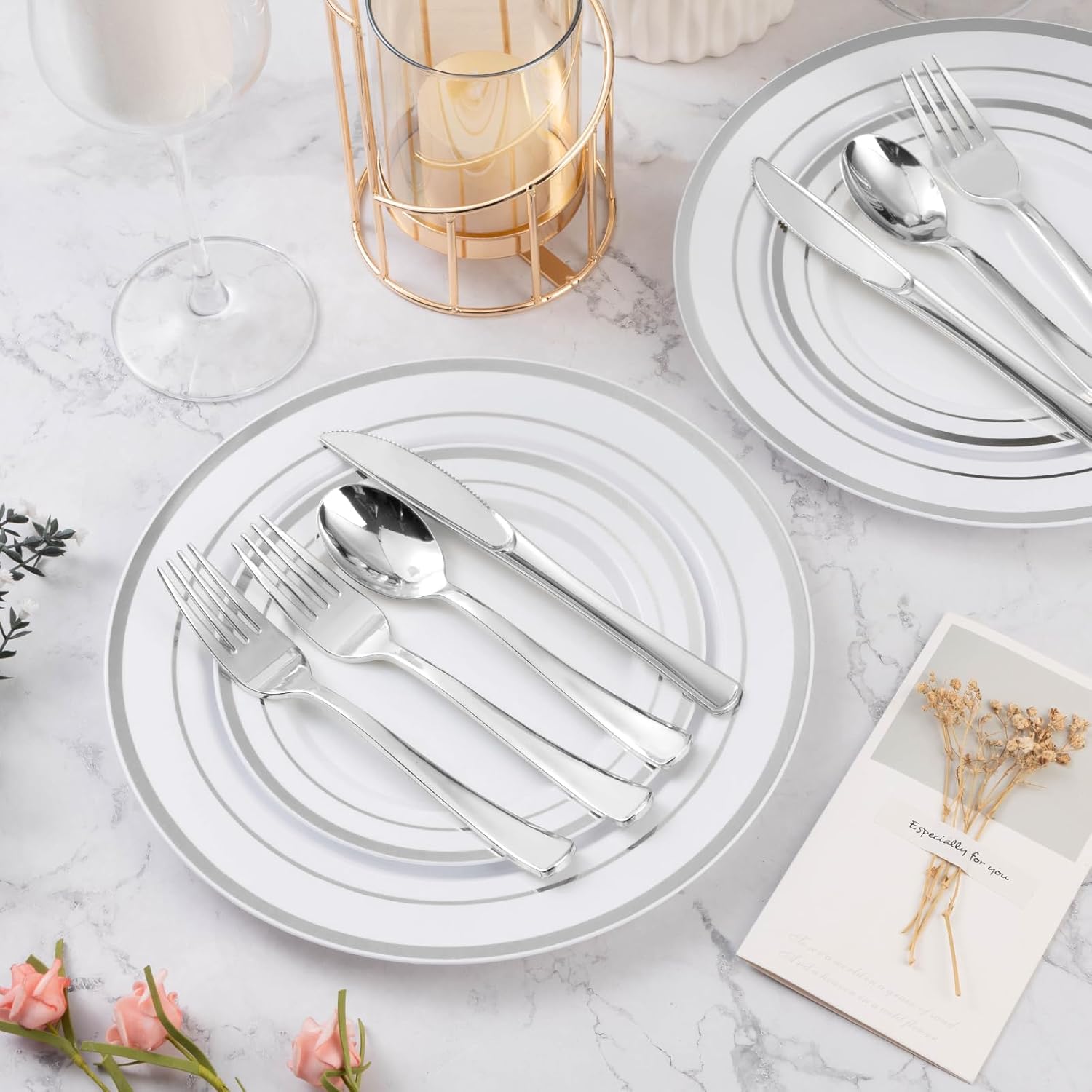 BESTVIP 400PCS Silver Plastic Silverware, Silver Disposable Utensils, Heavy Duty Cutlery Set of 200 Forks, 100 Spoons, 100 Knives for Party, Christmas, Birthday, Catering and Daily Use