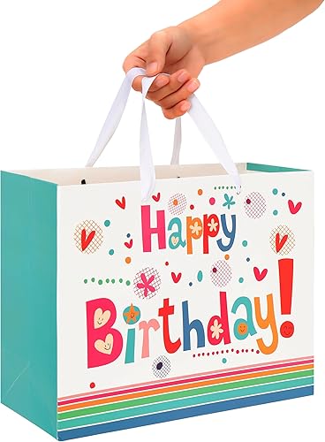 Miniatura 6 de Qirrmiy Juego de bolsas de regalo grandes de 13 pulgadas con tarjeta de felicitación y papel de seda verde (lindo "Happy Birthday") para baby