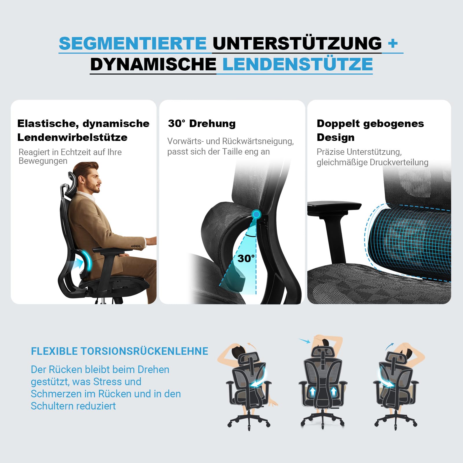 MELOKEA Bürostuhl Ergonomisch, Schreibtischstuhl 150 KG, Mesh-Sitzfläche | 4D-Armlehnen, Verstellbare Sitztiefe, 4-stufige Neigung, Gummirollen, Hoher Rücken, Große Menschen, Homeoffice & Gaming