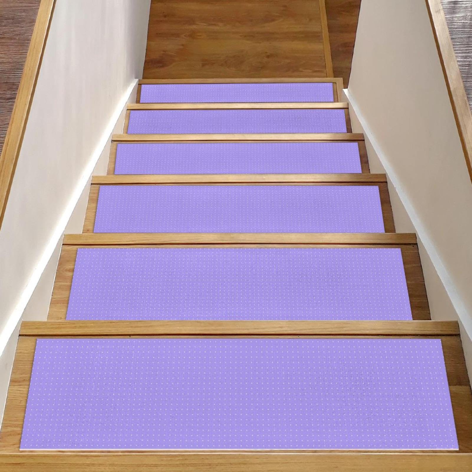 Alfombras para escaleras de madera con 15 peldaños de poliéster lila 8x30