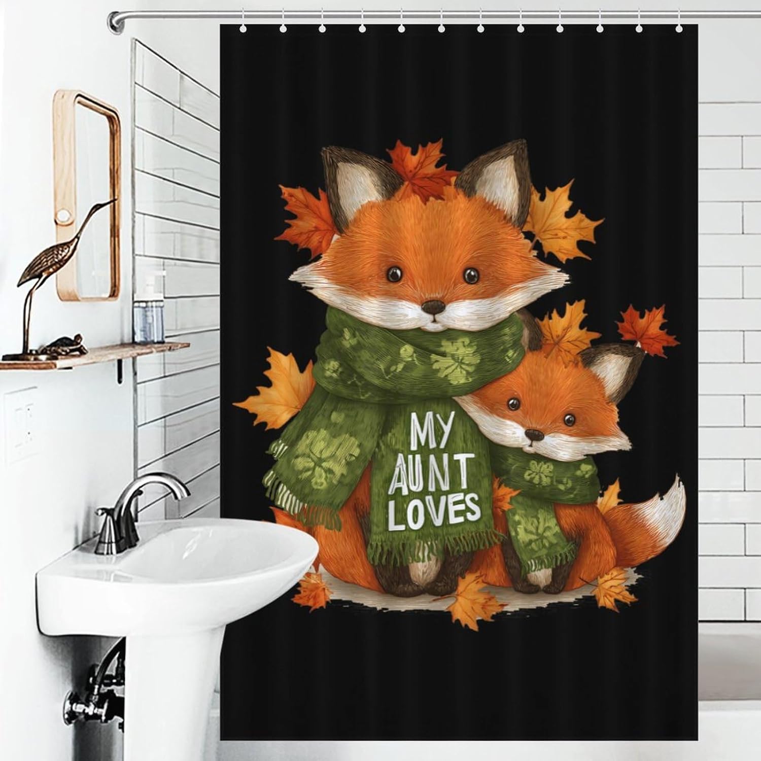 Auntie Loves Me Woodland Fox Shower Curtain 46.85x70.87Inch（119x180cm） Polyester Bath Curtain Shower Curtains Printed Decorative