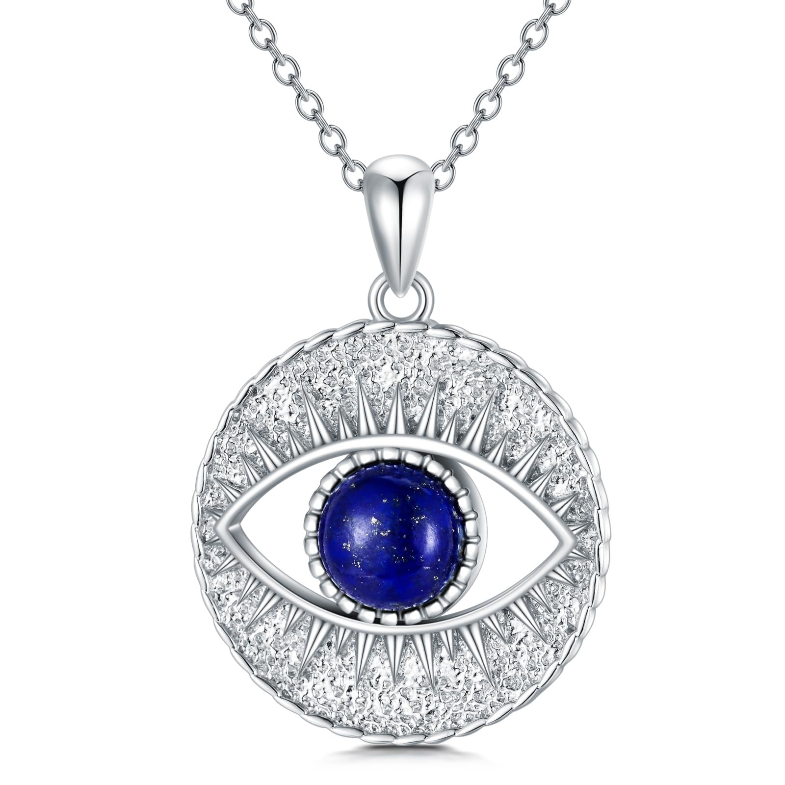 Collar de mal de ojo con colgante de Mal de Ojo de plata de ley 925 con lapislázuli azul natural, protección de piedras preciosas de la suerte, regalos para mujeres, Plata esterlina,