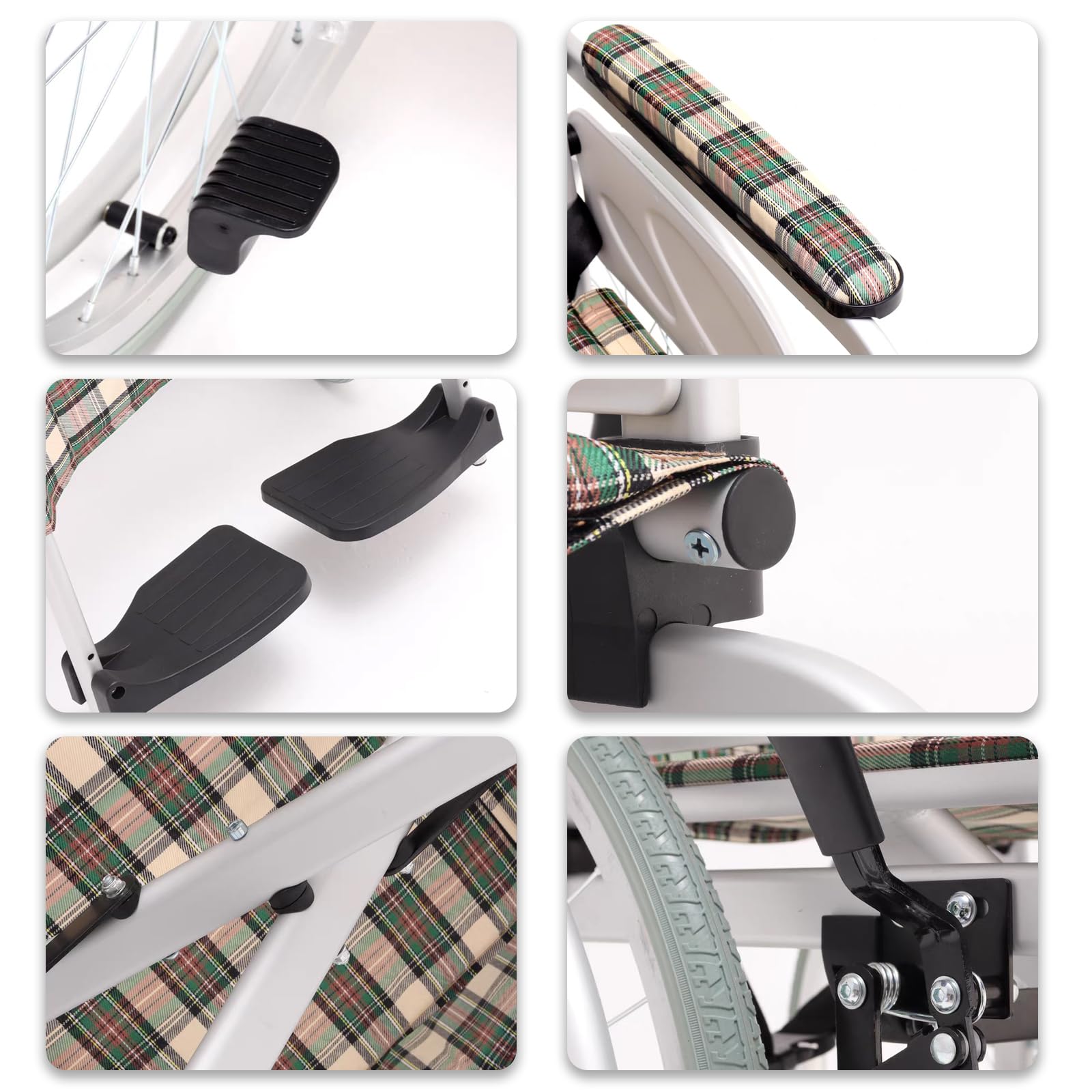 Silla de ruedas autopropulsada y plegable y ligera, de aluminio para personas mayores, reposapiés oscilante, para personas mayores, soporta 220 libras, silla de ruedas de transporte (tamaño