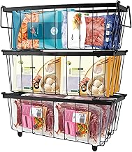 3 Pièces Panier Congelateur Coffre, Empilable Grand Panier de Rangement pour Frigo Congelateur, Rangement Congelateur Coffre pour 5-7 Cu.FT Congelateur Trier les Produits Congelés 37,2×18,8×14cm