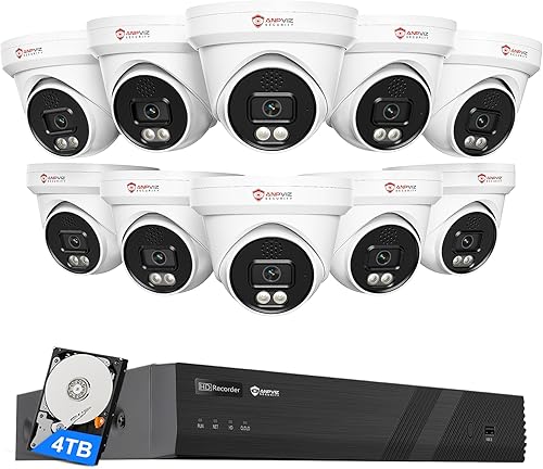 Miniatura 12 de Anpviz Sistema de cámara de seguridad PoE 4K de 16 canales con audio bidireccional, detección de vehículos humanos AI, 12 cámaras de torreta IP con