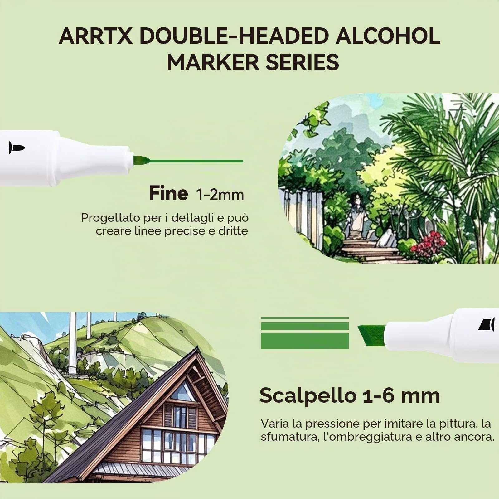 Arrtx Set 90 pennarelli ad alcol ALP a punta fine scalpello per tecniche artistiche complete. Ideali per pittura, illustrazione, manga e progetti di colorazione per adulti.